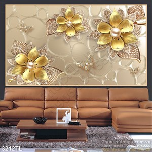 Tranh lụa 3D hoa bằng vàng, kim cương đẹp nhất hiện nay