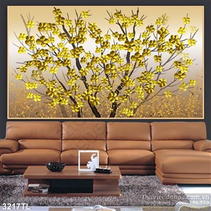 Tranh hoa mai kim tiền trang trí tường đẹp