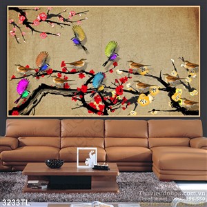 Tranh hoa đào trag trí ngày tết