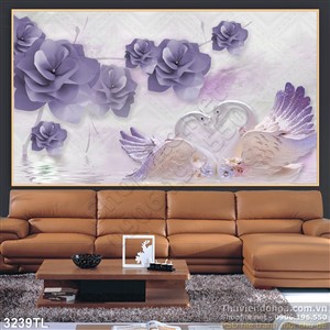 Tranh 3D điêu khắc chim thiên nga trang trí phòng ngủ