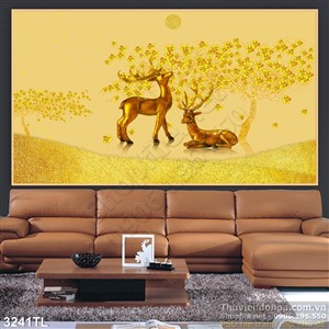 Tranh đôi hươu vàng phong thủy đẹp nhất
