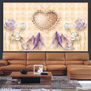 Tranh 3D điêu khắc hoa Sen cá chép đẹp nhất