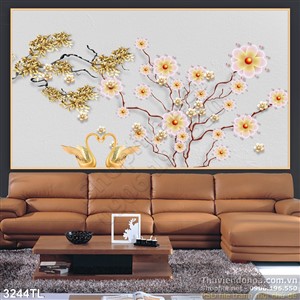 Tranh 3D chim thiên nga và hoa trang trí tường đẹp nhất