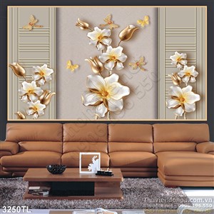 Tranh hoa điêu khắc trang trí tường đẹp