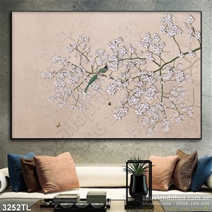 Tranh hoa Mai và chim én dán tường đẹp