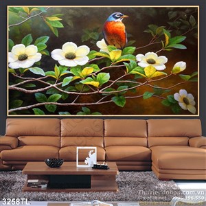 Tranh chim Vẹt và hoa trang trí tường đẹp