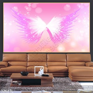 Tranh 3D đôi cánh thiên thần màu hồng
