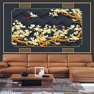 Tranh hoa mộc lan kim tiền trang trí tường đẹp
