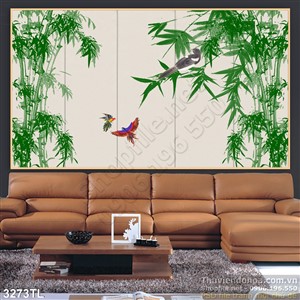 Tranh 3D tre và chim én đẹp