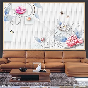 Tranh 3D hoa mẫu đơn trang trí phòng ngủ