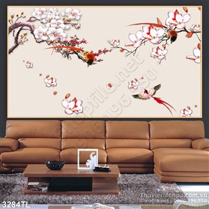 Tranh hoa Mộc Lan và chim én trang trí tường đẹp