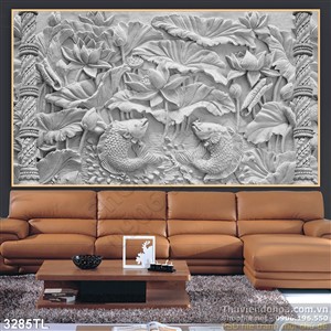 Tranh điêu khắc hoa Sen cá chép phong thủy