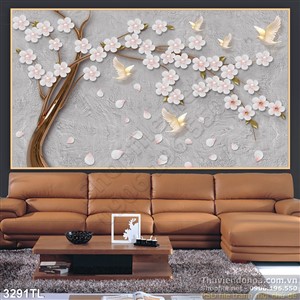Tranh hoa Mai và chim bồ câu treo tường đẹp