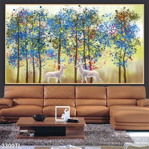 Tranh sơn dầu hươu trong rừng đẹp