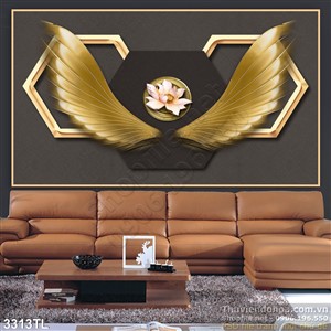 Tranh 3D điêu khắc đôi cánh thiên thần bằng vàng