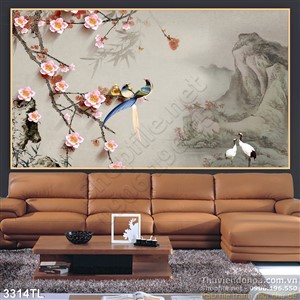 Tranh thư pháp hoa đào trang trí tường