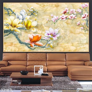 Tranh 3D hoa mộc lan in gạch chất lượng cao