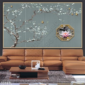 Tranh 3D hoa đào và hoa Sen đẹp nhất