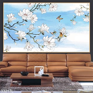 Tranh 3D hoa mộc lan trang trí dán tường đẹp