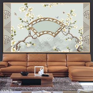 Tranh 3D hoa và quạt trang trí tường