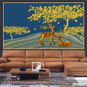Tranh 3D hươu nai nghệ thuật trang trí phòng khách