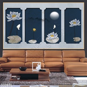 Tranh 3D điêu khắc hoa Sen trang trí tường đẹp