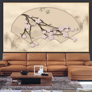 Tranh 3D hoa dđào in gạch chất lượng cao
