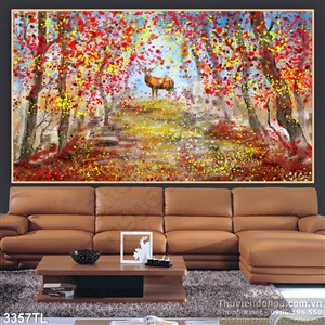 Tranh sơn dầu con nai trong rừng đẹp nhất