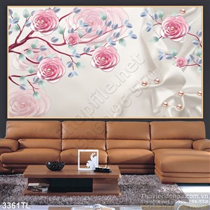 Tranh lụa 3D hoa hồng trang trí tường đẹp