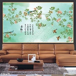 Tranh thư pháp chim và hoa hồng đẹp