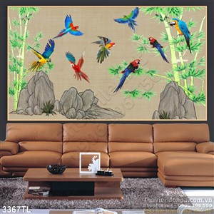 Tranh thư pháp cây tre và chim én