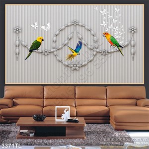 Tranh 3D chim Vẹt trang trí tường đẹp