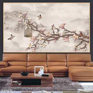 Tranh 3D hoa thư pháp trang trí dán tường đẹp