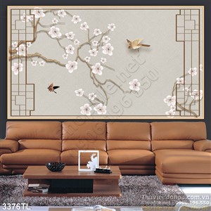 Tranh 3D hoa Mai và chim én đẹp nhất