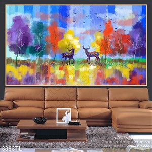 Tranh sơn dầu hươu nai trang trí phòng