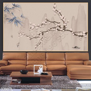 Tranh 3D hoa đào trang trí tường đẹp