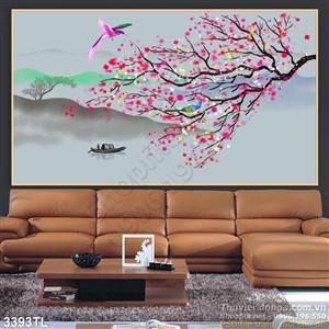 Tranh màu nước hoa trang trí Tết