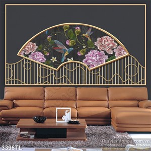 Tranh quạt hoa trang trí dán tường đẹp