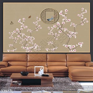 Tranh 3D hoa dào dán tường đẹp nhất