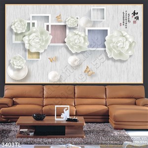 Tranh 3D thư pháp hoa hồng trang trí phòng ngủ