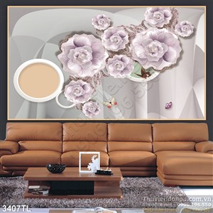 Tranh 3D hoa hồng tím nghệ thuật đẹp