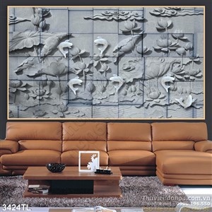 Tranh 3D hoa Sen điêu khắc nghệ thuật