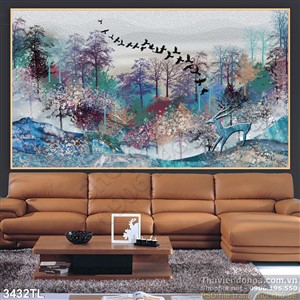 Tranh sơn dầu rừng cây trang trí treo tường
