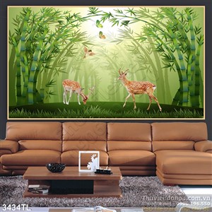 Tranh 3D nai trong rừng tre đẹp