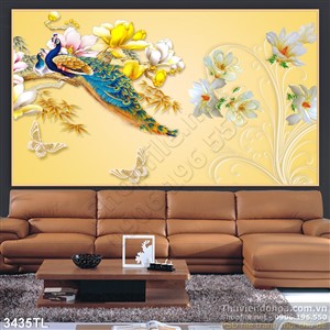 Tranh chim công và hoa nghệ thuật trang trí tường