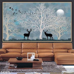 Tranh 3D hươu nai nghệ thuật đẹp