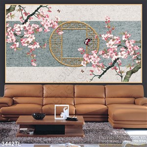 Tranh 3D hoa đào trang trí Tết đẹp nhất