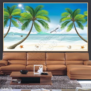 Tranh 3D bãi biển trang trí tường