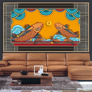 Tranh 3D hoa văn cá chép trang trí tường