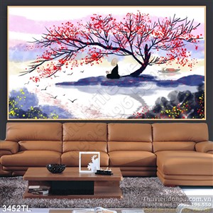 Tranh màu nước cây trang trí tường đẹp